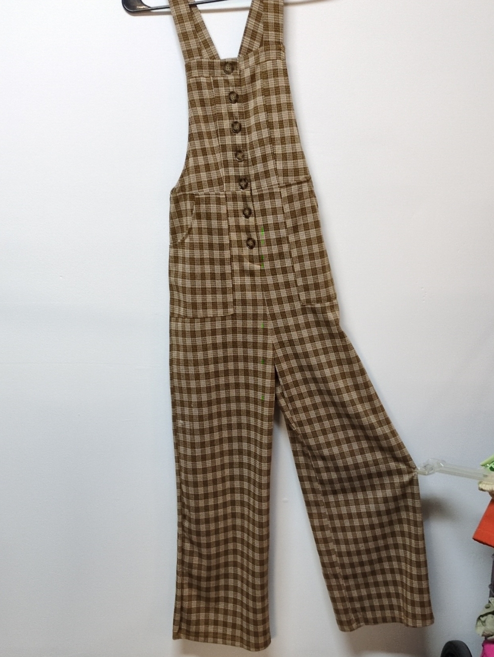 Blue B Brown Plaid Wide Leg Overalls Dark Academia Checkered Size M